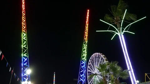 Carousel lights at Night City Stock Footage 70447619