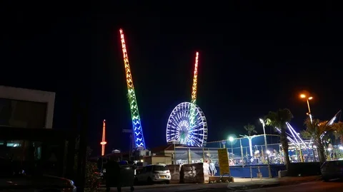 Carousel lights at Night City Video stock 70447652