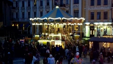 Carousel on the main city square. Stock Footage 70950128