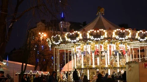 Carousel on the main city square. Stock Footage 71259183