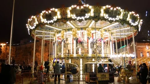 Carousel on the main city square. Stock Footage 71259891