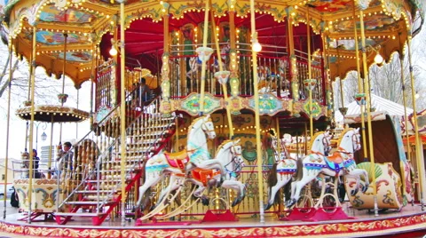 Carousel Merry Go Round Park Attraction Stock Footage 50618219