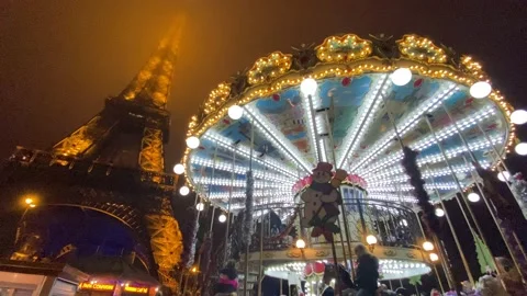 The carousel near Eiffel tower in Paris Stock Footage 201180012