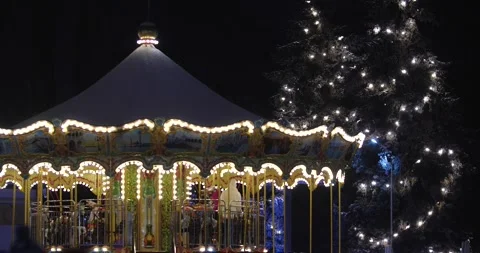 Carousel at night with a lot of lights, 스톡 동영상 169151209
