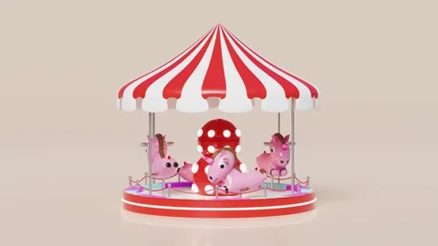 Carousel or merry go round with unicorn or horse isolated on pink backgroun.. Stock Footage 273756555