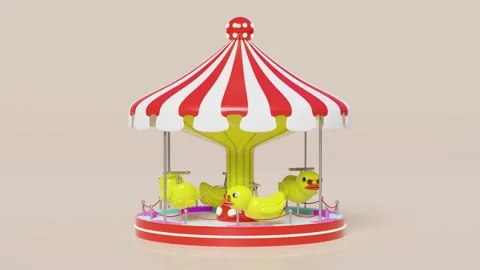 Carousel or merry go round with yellow duck, sunglasses isolated on pink ba.. Stock Footage 273848853