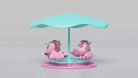 Carousel or merry go round with unicorn or horse isolated on pink backgroun.. Stock Footage 273992296