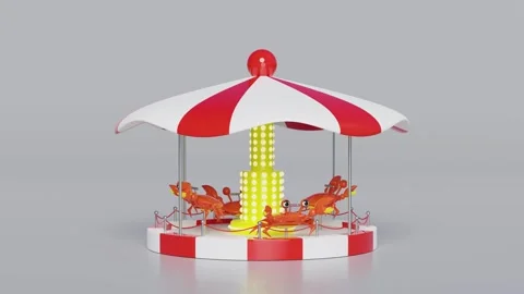 Carousel or merry go round for children with crab isolated on grey  backgro.. Video stock 274245298