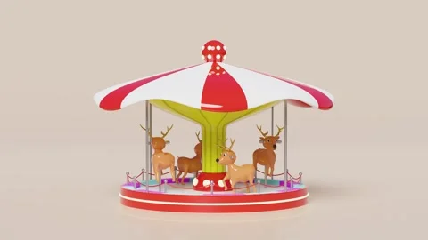 Carousel or merry go round for children with deer isolated on pink backgrou.. Stock Footage 274245300