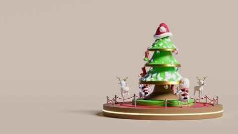 Carousel or merry go round with santa claus, reindeer, christmas tree, snow.. Stock Footage 291090235