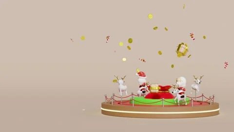 Carousel or merry go round with santa claus, reindeer, bag, coin, gift box,.. Stock Footage 291090251