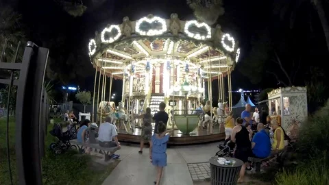 A carousel in Paris during night Stock Footage 94741003