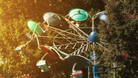 Carousel in the park. Attractions. Old park. Amusement park. Twisting carousel. Video stock 74134038