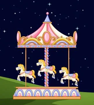 A carousel in the park at night Ilustração Stock