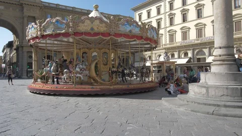 Carousel in Piazza della Repubblica, Florence, Tuscany, Italy Stock Footage 129221596