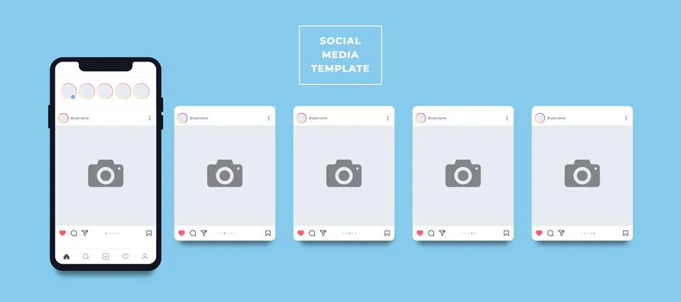 Carousel Post on Social Media, Vector Template, Social Media Mockup 库存插图