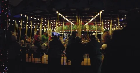 Carousel Ride at Amusement Park Stock Footage 83706895