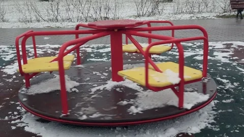 Carousel rotates without people. The park is closed. Stock Footage 146314317
