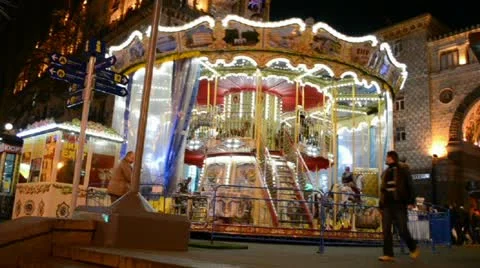 Carousel (roundabout) on central street in Kiev, Ukraine, Stock Footage 12851608