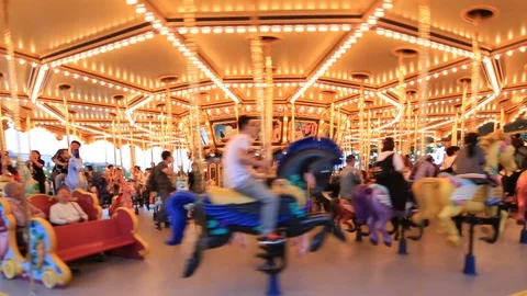 Carousel in running,shot by Tilt-Shift lense Stock Footage 96048671