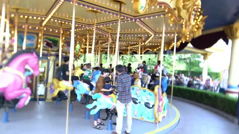 Carousel in running,shot by Tilt-Shift lense Stock Footage 96049014