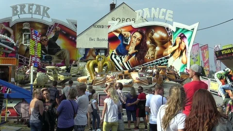 Carousel space ship multifunctional fun and attraction modern tempting, people Stock Footage 107169420