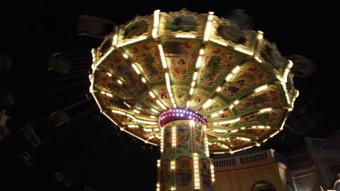Carousel spinning rotation in night Stock Footage 122840491