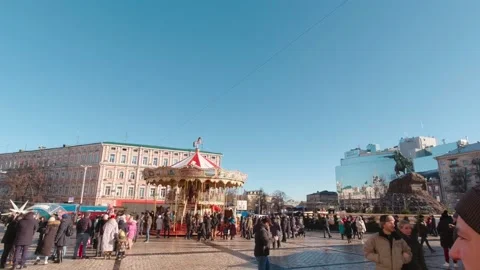 Carousel On The Square In Kiev Slow Motion Stock Footage 169111013