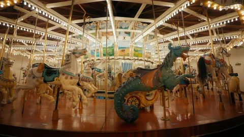 Carousel With Toy Horses Stock Footage 210653475