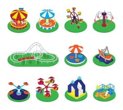 Carousel vector merry-go-round or roundabout and carnival circus icons of Stock Illustration