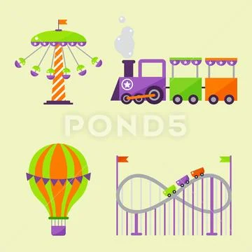 Carousels amusement attraction park side-show kids outdoor entertainment Stock Illustration