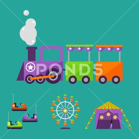 Carousels amusement attraction park side-show kids outdoor entertainment Stock Illustration