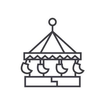 Carousel,swing attraction,merry go round vector line icon, sign, illustration on Illustrazione stock
