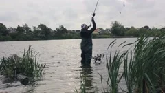 Carp fishing rods and bite alarms setup , Stock Video
