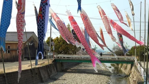 Carp decoration, carp streamer, carp-shaped banner, Koinobori, 4K Stock Footage 105980883