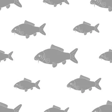 Carp of different sizes. Seamless, black and white abstract vector pattern carps Illustrazione stock