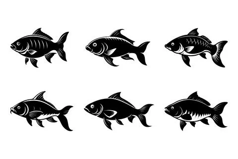 Carp fish silhouette design bundle set with white background Illustrazione stock