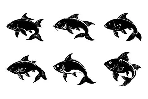 Carp fish silhouette design bundle set with white background Stock Illustration