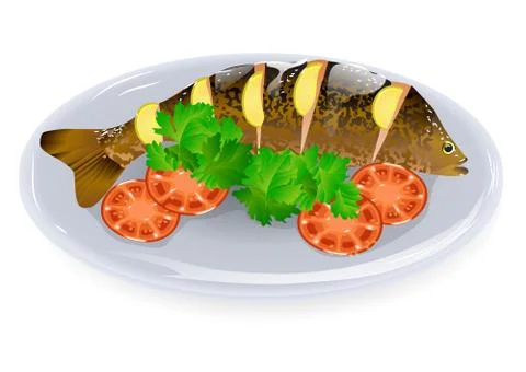 Carp with lemon Stock Illustration