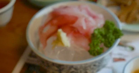 Carp sashimi raw fish on top of ice in bowl Video stock 108108671
