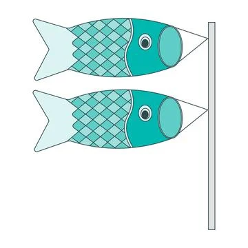 Carp streamers. Windblown fish, spring. Design in cartoon style elements. V.. Stock Illustration