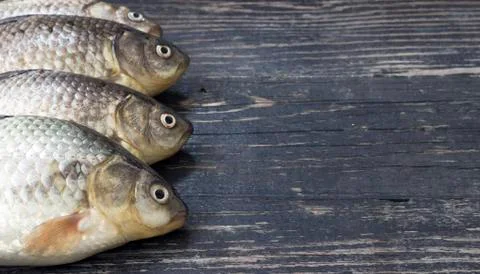 Carp on wooden table Stock Photos
