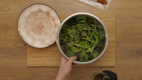 Carpaccio salad. cooking process. top plan Video stock 164094457