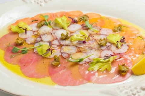 Carpaccio with salmon, assorti Stock Photos
