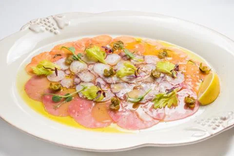 Carpaccio with salmon, assorti Stock Photos