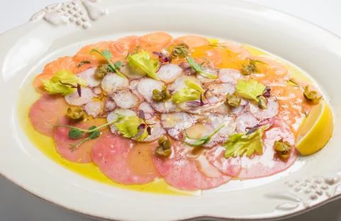 Carpaccio with salmon, assorti Stock Photos