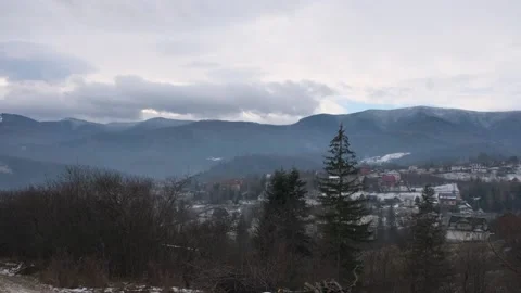 Carpathian mountains in the clouds on a winter Stock Footage 228346540