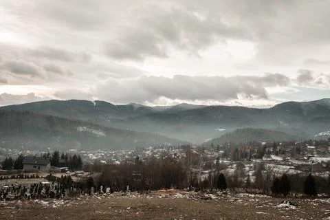 Carpathian mountains in the clouds on a winter Stock Photos