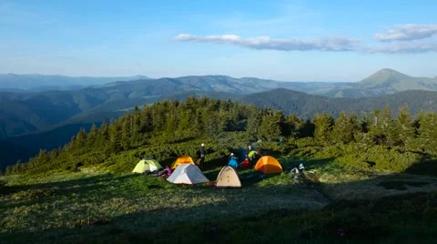 Carpathian mountains landscape view time lapse. tourists camp Stock-Footage 59728323