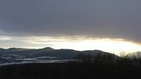 Carpathians, dawn, fog in the mountains, frame with a drone. Stock Footage 129102753